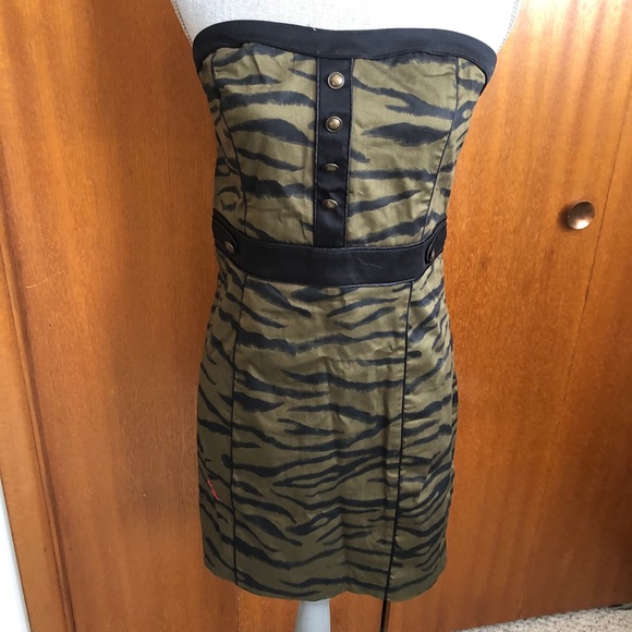 H&M Green Tiger Military Mini Dress L 12 - Picture 5 of 6